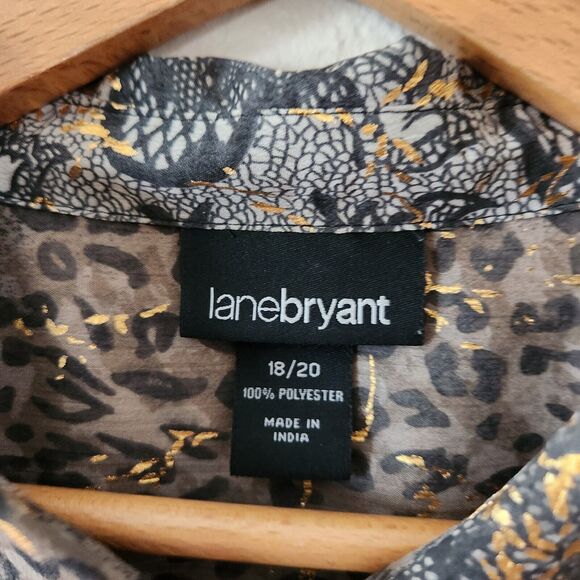 Lane Bryant Mixed Print Leopard Lace Paisley Gold Long Sleeve Button Down 18/20 - Picture 3 of 9